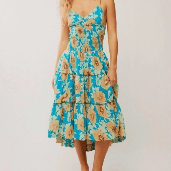 Free People Dresses & Skirts - New Free People Adriel Tiered Dress Size Small Tie Straps Blue Ocean NWT